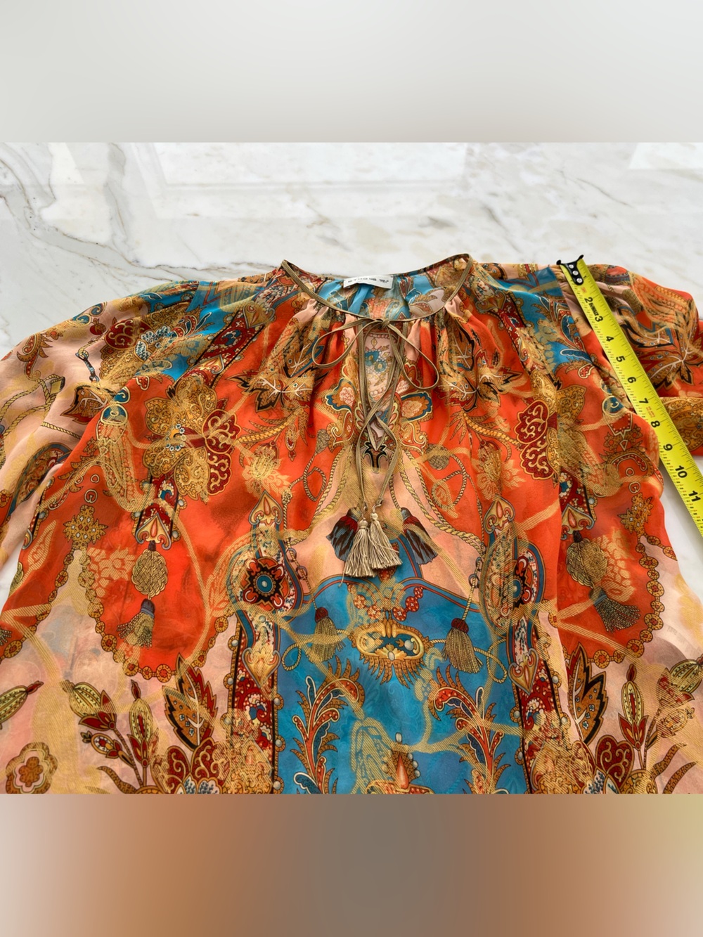 ETRO ORANGE MULTI FLORAL SILK TOP SIZE IT 46 / US 12 NWOTS! - Picture 9 of 16
